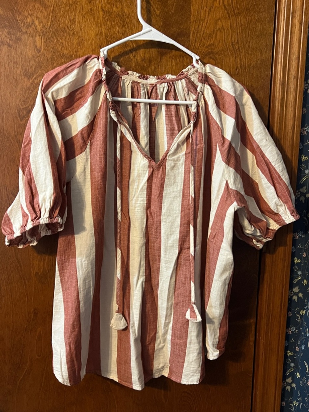Knox Rose Rust and Cream Striped Peasant Top